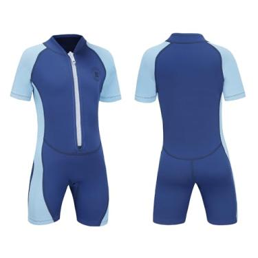 Imagem de Lemorecn Wetsuits Kids Neoprene 2 mm Zip Frontal Short Swim Suits (4022navyblue14)