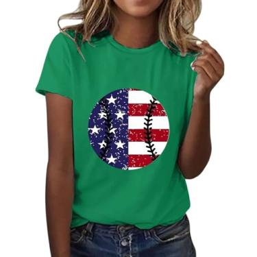 Imagem de Camiseta feminina para o dia da memória dos EUA camiseta patriótica verão, Verde, GG