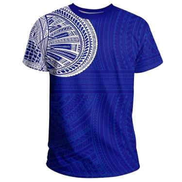 Imagem de Camisetas Gráficas Casuais Masculinas com Tatuagem 3D – Camisetas com Design Tribal Polinésio Para Homens(Blue White,S)