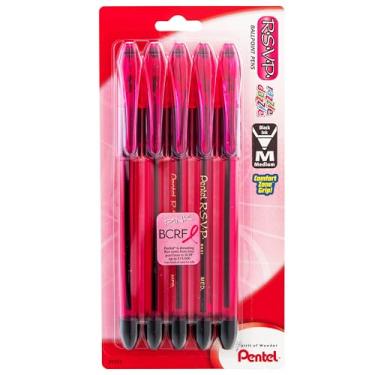 Imagem de Pentel Pink BCA R.S.V.P. Razzle-Dazzle, 1,0 mm, linha média, tinta preta, pacote com 5 (BK91RDBP5P)