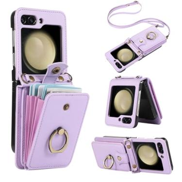 Imagem de Asuwish Capa para celular Samsung Galaxy Z Flip 6 5G 2024 carteira com protetor de tela e alça transversal anel suporte RFID suporte para cartão de crédito ZFlip6 Z6 G Flip6 6Z mulheres meninas roxo