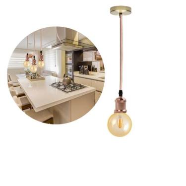 Imagem de Luminária Pendente Retro Vintage De Metal E Fio PP Com Lâmpada Formato