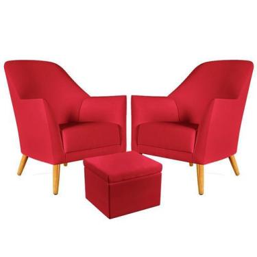 Imagem de Kit 2 Poltronas Decorativa Orion com Puff Quasar Sued Vermelho Aradeco