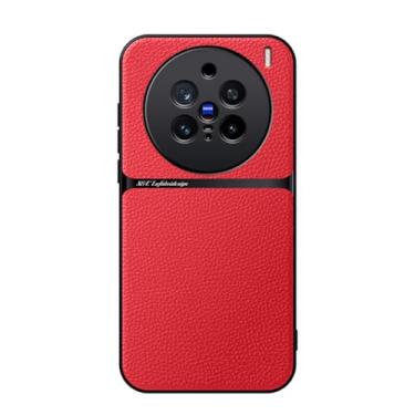 Imagem de Kepuch Capa para Vivo X200 Pro - Litchi Grano Case Placa de Metal Embutida - Vermelho