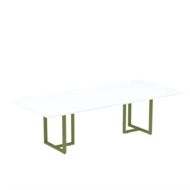 Imagem de Mesa de Reunião Retangular Tubular P25 Pandin 2,6 M Branco e Verde