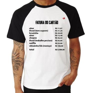 Imagem de Camiseta Raglan Fatura do Cartão - Foca na Moda, Branco, Preto, GGG