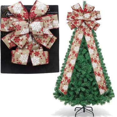 Imagem de Laço Artesanal Decoração Árvore Natal Flocos De Neve De 78cm - Genéric