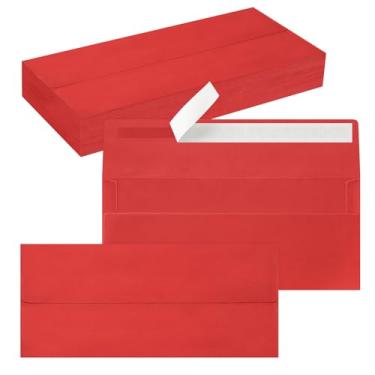 Imagem de Pacote com 50 envelopes de negócios nº 10, envelopes vermelhos de Natal padrão autoselados para correspondência comercial e jurídica segura, escritório, cheques, cartas, faturas, 10 x 23 cm