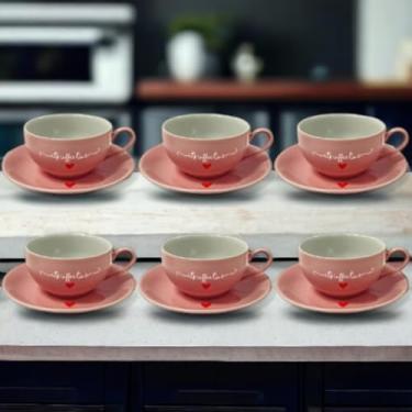 Imagem de Xícaras para chá com pires Lámour rosa 160 ml 6 peças