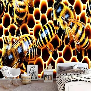Imagem de Lcythiazole Mural de papel de parede de abelha grande HD foto favo de mel fundo amarelo para sala de estar quarto de crianças autoadesivo removível tamanho personalizável descascar e colar