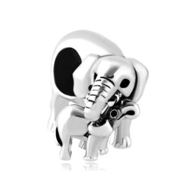 Imagem de MZC Jewelry Pingente Elefante Mãe Filha Filho Compatível com Pulseira Pandora, Metal, Sem Pedra Preciosa
