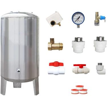 Imagem de Tanque de pressão de poço, tanques de pressão de água de aço inoxidável 15 25 40 50 65 80 galões para bomba de poço, recipientes de bexiga de máquina de água pressurizada vertical com kit de montagem