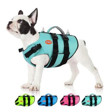 Imagem de Doglay Colete salva-vidas para cães com flutuabilidade superior Ripstop, preservador de vida refletivo para animais de estimação com alça para passeios de barco e natação, salva-vidas de neoprene