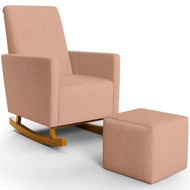Imagem de Poltrona De Amamentação Com Balanço E Puff Ravena W01 Linho Rosê - Lyam Decor