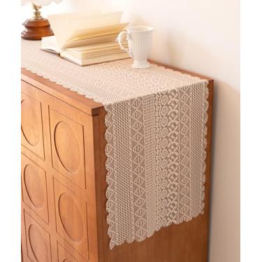 Imagem de Zulzifs Capa Para Corredor De Mesa Com Cômoda - 13 X 94" Em Renda Creme, Lenço Crochê Macramê Gaveta, Decoração Moderna Bege
