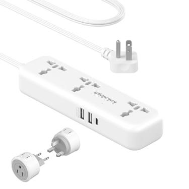 Imagem de kakahigh Kit Adaptador De Tomada Viagem Europeu Com Portas Usb, Cabo Extensão Universal 1,5 M, Eua Para Europa, Reino Unido Toda A Vida, Aceita Plugues Tipo A/B/C/D/E/F/G/H/I/J/K/L/N/O, Branco