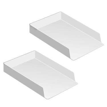 Imagem de 2 bandejas de papel empilháveis cinza claro para documentos de cartas, organizador de arquivos para mesa, organizadores de arquivos de mesa para material de escritório, suporte de bandeja de mesa para