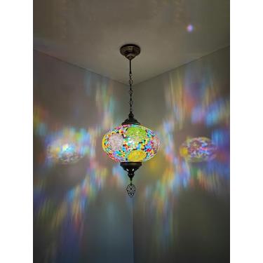Imagem de Angora Luminária Pendente Rene Hanging Globe - Multicolorida, 35 Cm De Diâmetro, Feita À Mão, Em Mosaico Turco-Marroquino, Latão Antigo, Decoração Boêmia Mediterrânea Para Ambientes Internos, 85