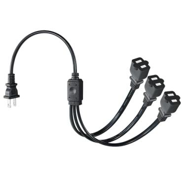 Imagem de KUNCAN Cabo De Extensão Divisor 2 Pinos - Pacote Com 1 Plugue Polarizado Macho Para Fêmea 3 Saídas, Energia Via, Nema 1-15P 3X 1-15R, Metro