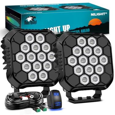 Imagem de Nilight Luzes De Led Pod 2 Peças 4,4" 90 W 18 Quadrados Hyper Flood Beam Direção Off-Road Com Interruptor Basculante 14 Awg Kit Chicote Elétrico Para Caminhão, Motocicleta, Barco, Quadriciclo, Utv