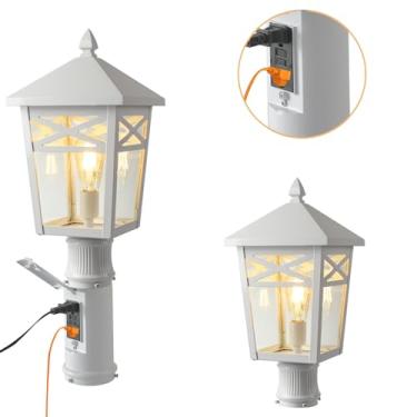 Imagem de FAINCHE Luminária De Poste Para Áreas Externas, Do Anoitecer Ao Amanhecer, Com Soquete, Caixa Alumínio À Prova D'Água E Vidro, Ideal Quintais, Jardins, Cercas, Caminhos, Certificação Ul (Branca)