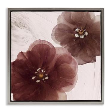 Imagem de Stupell Industries Par de flores de manteiga de cacau cinza emoldurado design de parede em tela flutuante por Annabelle Hall, 45,7 x 45,7 cm