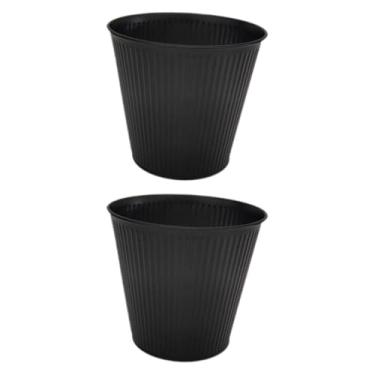 Imagem de Fenteer 2 Unidades de Baldes Decorativos e Vasos para Plantas com Organizador de Pincéis, Preto, Tamanho real
