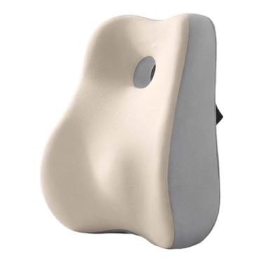 Imagem de Ysyqkn Almofada para cadeira com encosto baixo, encosto macio, apoio lombar confortável para ficar sentado por muito tempo em casa, Branco Cinza