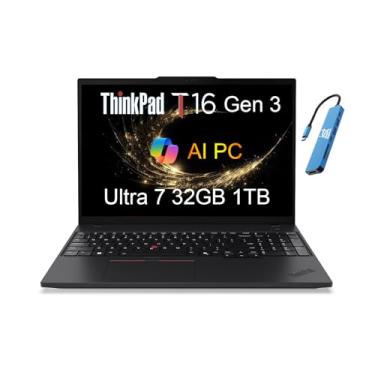 Imagem de Lenovo Laptop ThinkPad T16 Gen 3 Business (40.6 cm FHD+, Intel Core Ultra 7 155U (>i7-13700H), 32GB RAM, 1TB SSD), Webcam de 5MP, retroiluminação, impressão digital, Ethernet, Wi-Fi 6E, IST HUB, Win