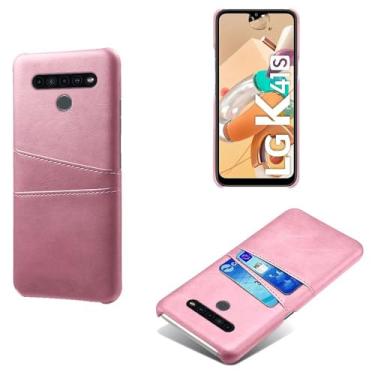 Imagem de Capas Compatível com LG K41s,Caso de couro PU-Tampa de telefone a prova de choque com 2 slots de cartão,Proteção anti-impressão digital e anti-gota-Pink