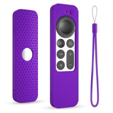 Imagem de Capa de silicone para Apple tv siri Remote 2021 2022 2023 capa protetora para controle remoto Apple 4k/hd tv anti manga com cordão (2ª/3ª geração) (roxo escuro)