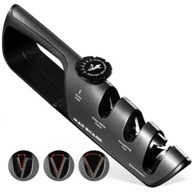 Imagem de MAD SHARK Afiador De Facas, 6 Ângulos Afiação Ajustáveis, Ferramenta Grossa E Fina, Facas Manuais Portáteis Para Cozinha, Canivete, Tesoura, Grande, Preto