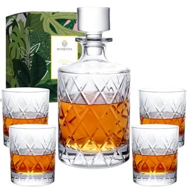 Imagem de Homestia Conjunto de decantador de uísque de 850 g, decantador de licor de 900 ml com 4 copos de uísque à moda antiga, para homens e mulheres, pais e colegas de trabalho
