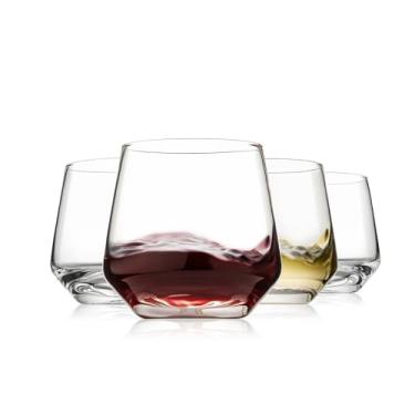 Imagem de OUWO Conjunto de 4 taças de vinho sem haste para uso diário, hospedagem, bar em casa, festa noturna, aniversários, presente de inauguração de casa, transparente
