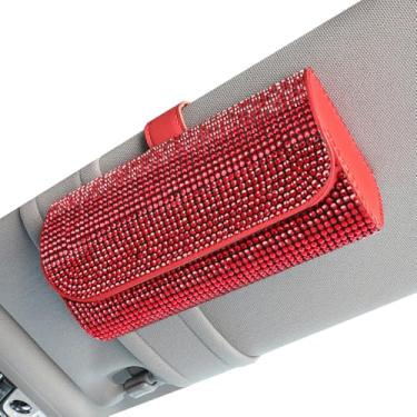 Imagem de Suporte de óculos de sol brilhante para viseira de sol de carro, estojo organizador de óculos de armazenamento com clipe de viseira de carro, estojo organizador de óculos de sol de couro PU para carro
