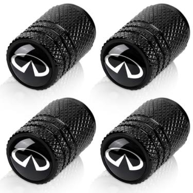 Imagem de Tampas de haste de válvula de pneu para Infiniti Q50 FX35 FX37 F50 QX70 QX60 EX35 logotipo tampas de ar de roda de carro de metal tampas de haste de válvula automotiva acessórios 4 pacotes preto