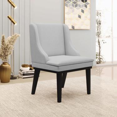 Imagem de Cadeira Decorativa Sala de Jantar Base Fixa de Madeira Firenze Linho Cinza/Preto G19 - Gran Belo