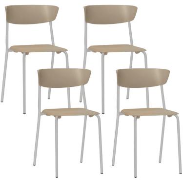 Imagem de Kit 04 Cadeiras Empilhável Fixa Atom F02 Base Aço Cinza Nude - Lyam Decor