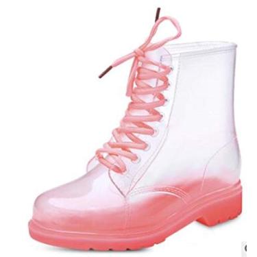 Imagem de Bigfanshu Botas femininas de cano médio para meninas com cadarço à prova d'água transparente até o tornozelo ao ar livre, Rosa, 41 M EU