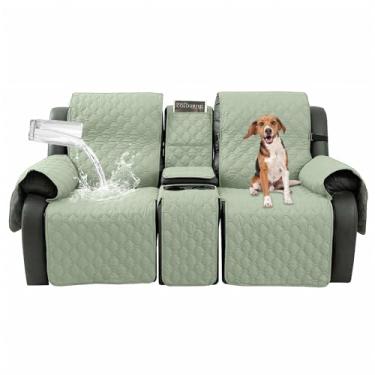 Imagem de Taque Capa reclinável Loveseat com console central, capa 100% impermeável para poltrona dupla com design de tiras, capas de sofá reclináveis divididas para móveis e protetor infantil (grama verde)
