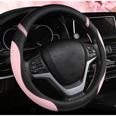 Imagem de Capa de volante de carro de couro de microfibra fashion bonita para mulheres meninas, protetor de roda antiderrapante universal de 38 cm acessórios interiores do carro (preto rosa)