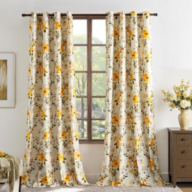 Imagem de Cortinas de veludo amarelo 84 polegadas para sala de estar outono cortinas de cortina floral com linda coquete estética peculiar padrão de flor botânica antropologia, cortinas de janela de privacidade