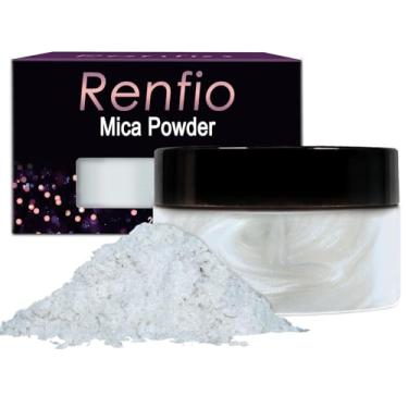 Imagem de Renfio Pigmento De Pó Mica 100G, Corante Natural Metálico, Resina Epóxi Mineral Perolada Brilhante Para Pintura, Fabricação Sabão, Bombas Banho Slime, 3,5 Oz - Azul