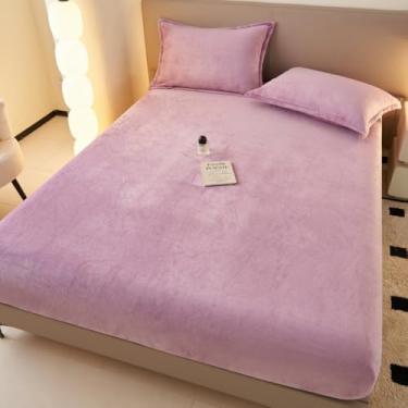 Imagem de Capa de colchão, cor sólida, luxuosa, macia, veludo, protetor de colchão, antiderrapante, tamanho queen, bordas elásticas para todas as estações, roxo 120 x 200 cm (conjunto de 3 peças)