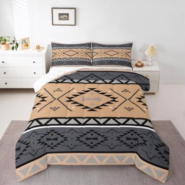 Imagem de jejeloiu Conjunto de edredom infantil boêmio, tamanho queen, asteca, geométrico, para quarto de crianças, meninos, meninas, decoração boêmia, microfibra ultramacia e respirável