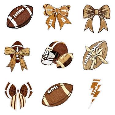 Imagem de 9 peças de adesivos com tema de rúgbi, aplique bordado para capacete de rúgbi, emblema de arco relâmpago para costurar, emblema bordado esportivo de futebol para roupas, bolsa jeans, decoração de