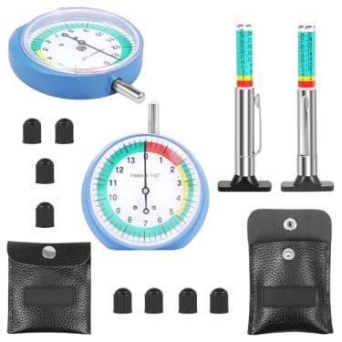 Imagem de Tzdxfgl Conjunto de medidor de profundidade de piso de pneu de 4 peças, fácil leitura tipo de mostrador e ferramentas de medição de pneu codificadas por cores, alcance de 0-2,5 cm para carro, caminhão