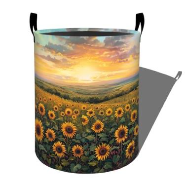 Imagem de Cesta de roupa suja de girassol dourado com alças, organizador de cesto de roupa dobrável de 50 cm x 39,9 cm para dormitório, berçário, quarto, banheiro, caixa de armazenamento de brinquedos para