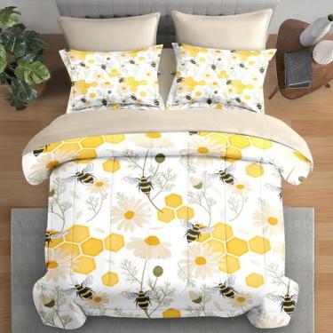 Imagem de Conjunto de edredom Pamnest Queen Size Bees Honey Flower, 7 unidades