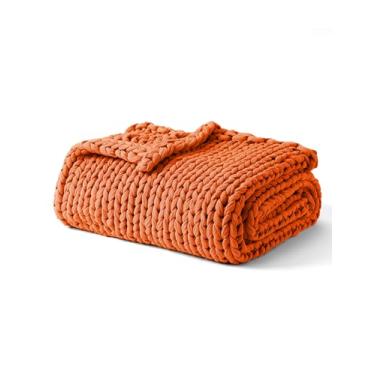 Imagem de YnM Cobertor com peso refrescante, 100% algodão, feito à mão, cobertor pesado e resistente, lavável na máquina para dormir ou decoração de casa (laranja, 63 x 89 cm, 1,4 kg)